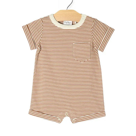 Short Sleeve Romper - Toffee Stripe