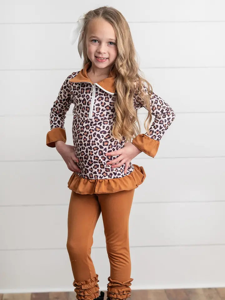 Girls Rust and Leopard Zip Up Set