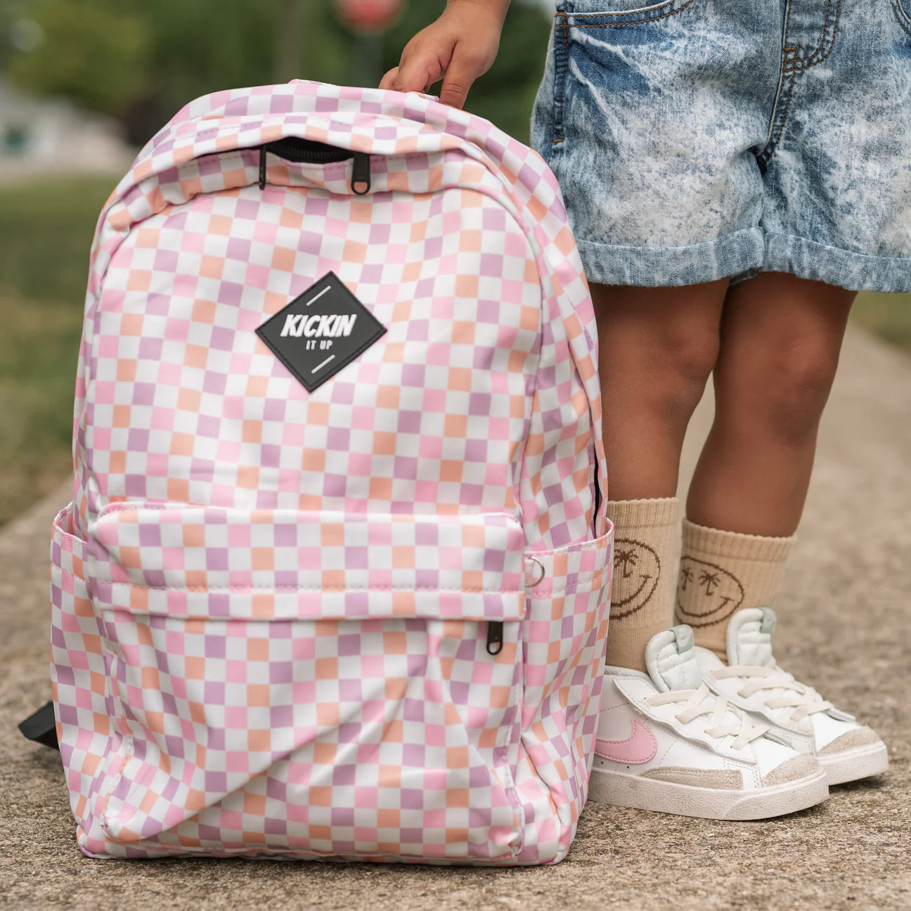 Pink Checkered Backpack