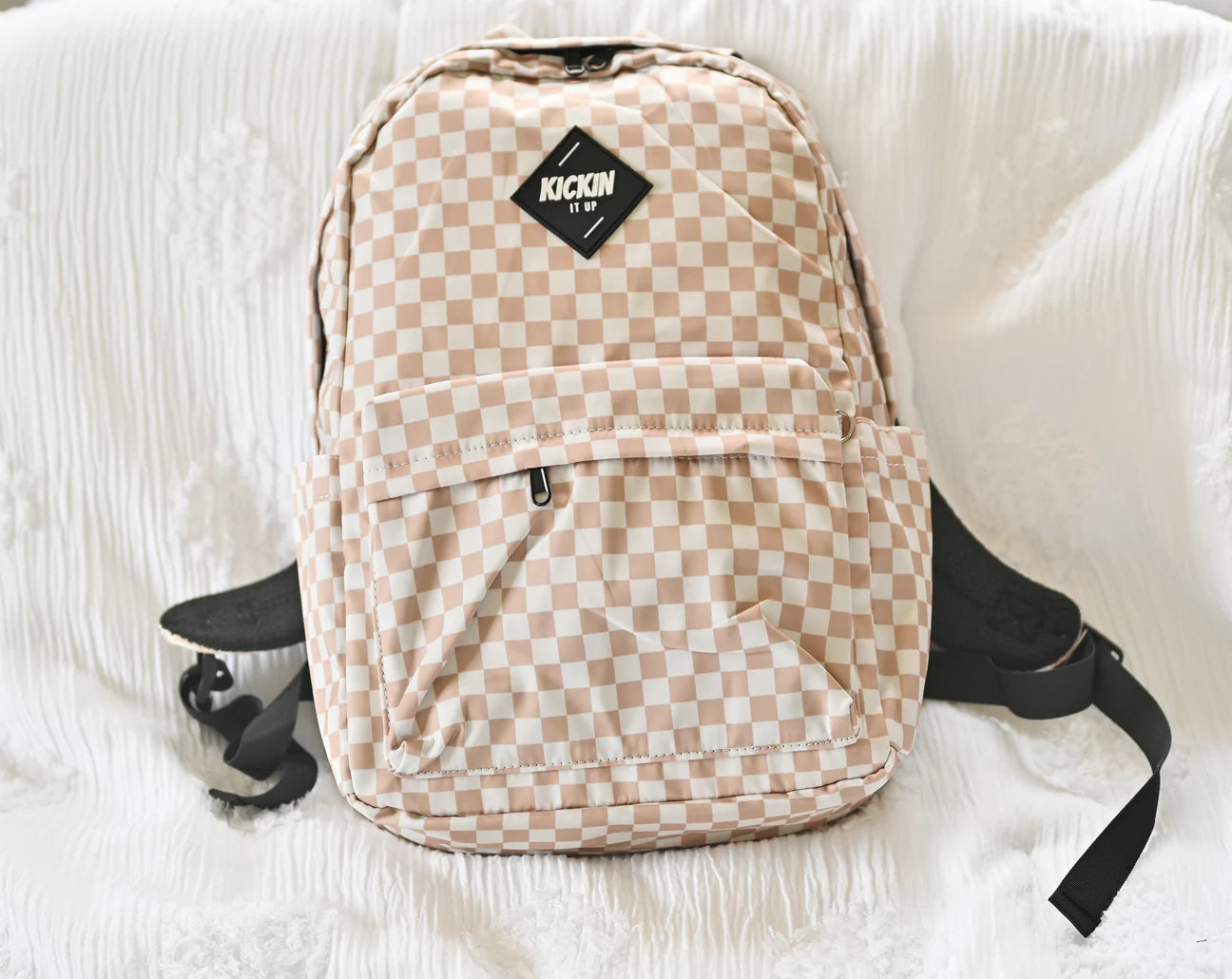 Tan Checkered Backpack